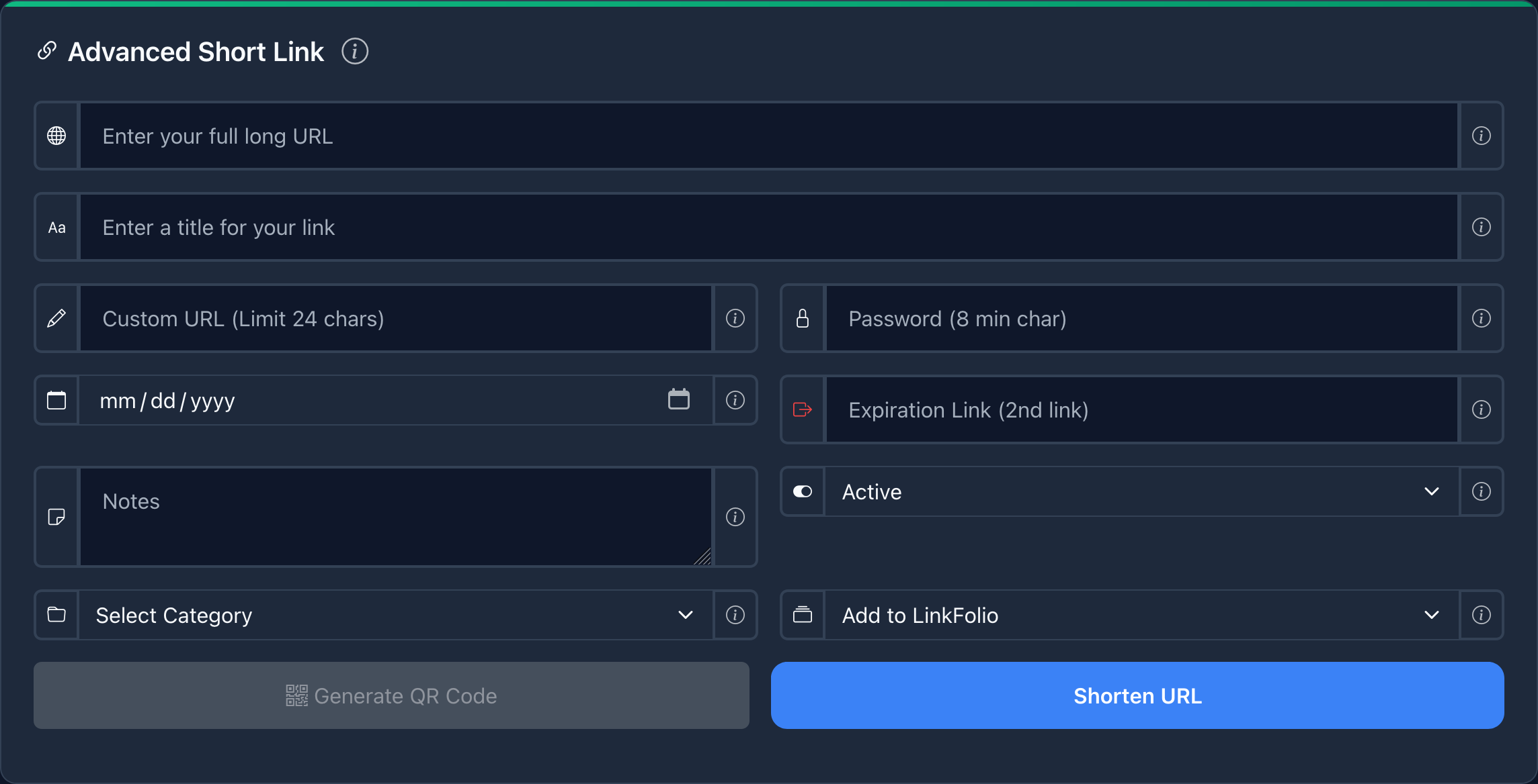 yLnk Advanced Short Link Creator Interface