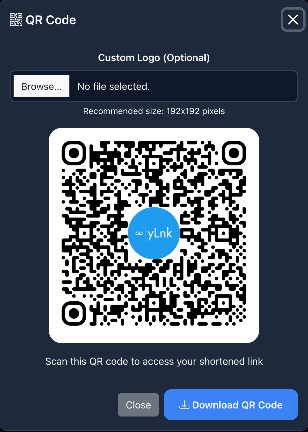 yLnk QR Code Generator Interface