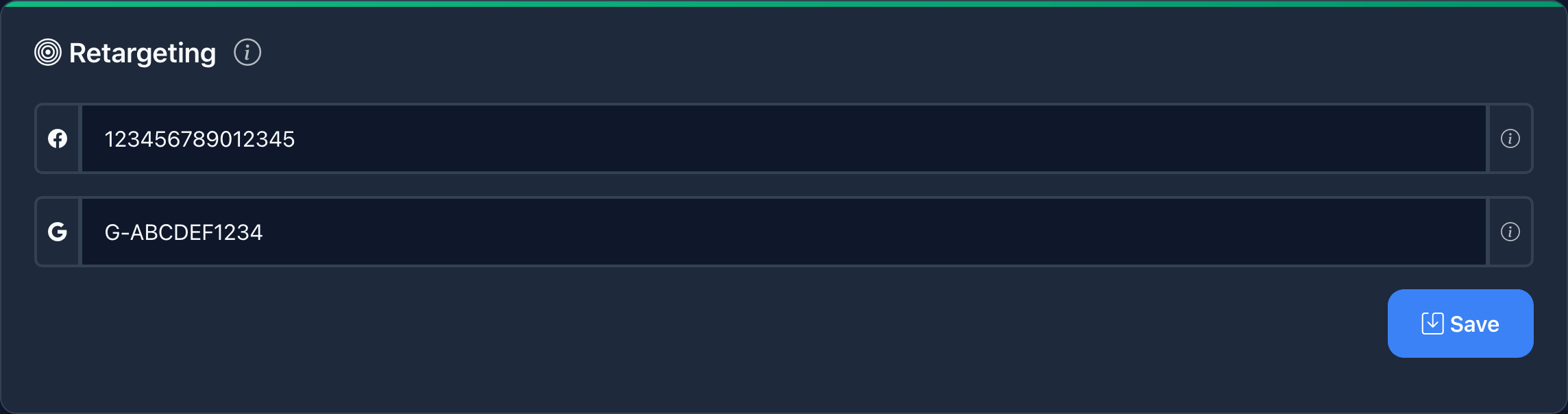 yLnk Retargeting Pixels Interface